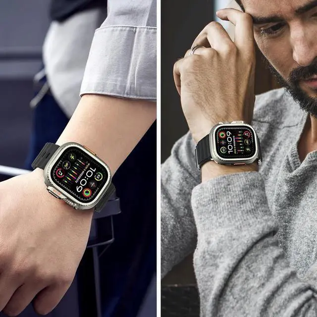 Alt view image 6 of 6 - WERLEO 2 in 1 Metal Case Compatible with Apple Watch Ultra 2/Ultra 49mm, Rugged Shockproof Metal Bumper Case with Back Cover for iWatch 49mm Titanium