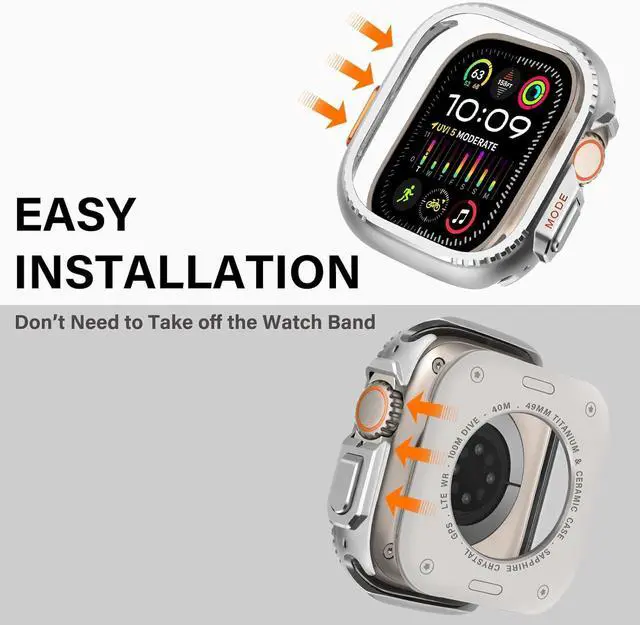 Alt view image 4 of 6 - WERLEO 2 in 1 Metal Case Compatible with Apple Watch Ultra 2/Ultra 49mm, Rugged Shockproof Metal Bumper Case with Back Cover for iWatch 49mm Silver