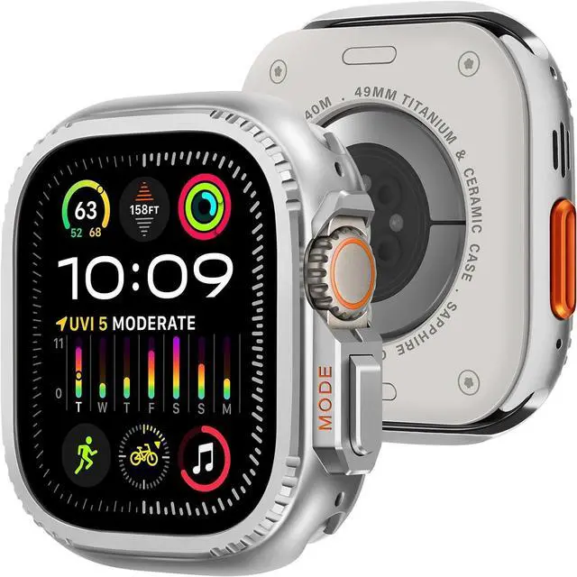 Main image of WERLEO 2 in 1 Metal Case Compatible with Apple Watch Ultra 2/Ultra 49mm, Rugged Shockproof Metal Bumper Case with Back Cover for iWatch 49mm Silver
