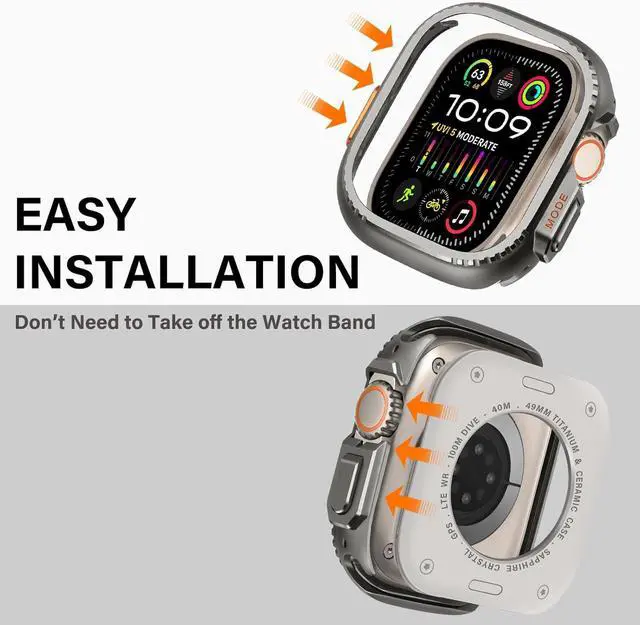 Alt view image 5 of 6 - WERLEO 2 in 1 Metal Case Compatible with Apple Watch Ultra 2/Ultra 49mm, Rugged Shockproof Metal Bumper Case with Back Cover for iWatch 49mm Grey