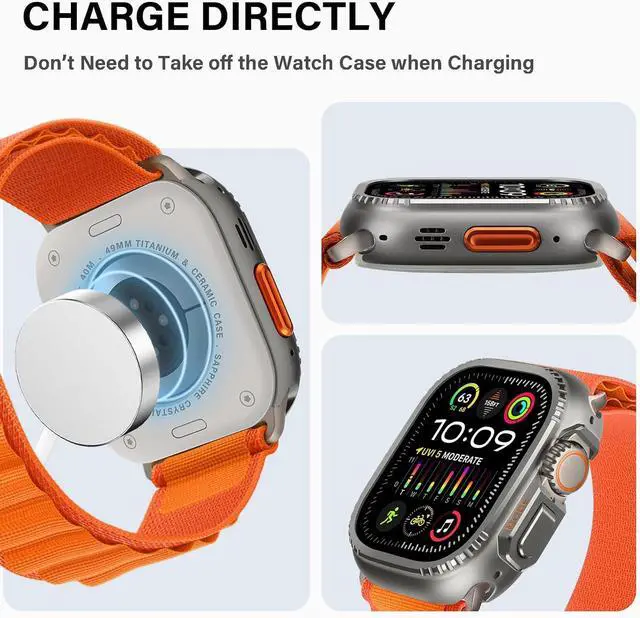 Alt view image 4 of 6 - WERLEO 2 in 1 Metal Case Compatible with Apple Watch Ultra 2/Ultra 49mm, Rugged Shockproof Metal Bumper Case with Back Cover for iWatch 49mm Grey