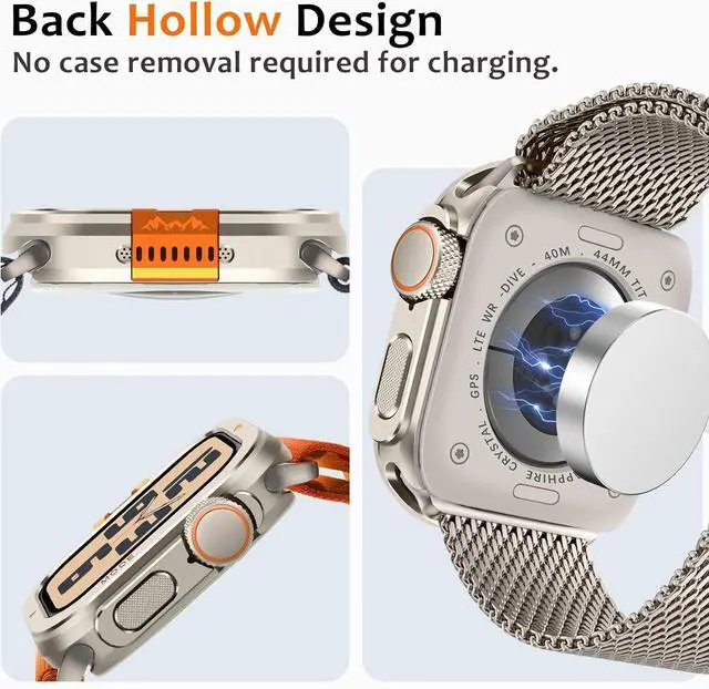 Alt view image 5 of 7 - WERLEO Metal Case Compatible with Apple Watch Series 6/SE/5/4 44mm with Back Cover, Rugged Protective Bumper Cover for iWatch 44mm Titanium