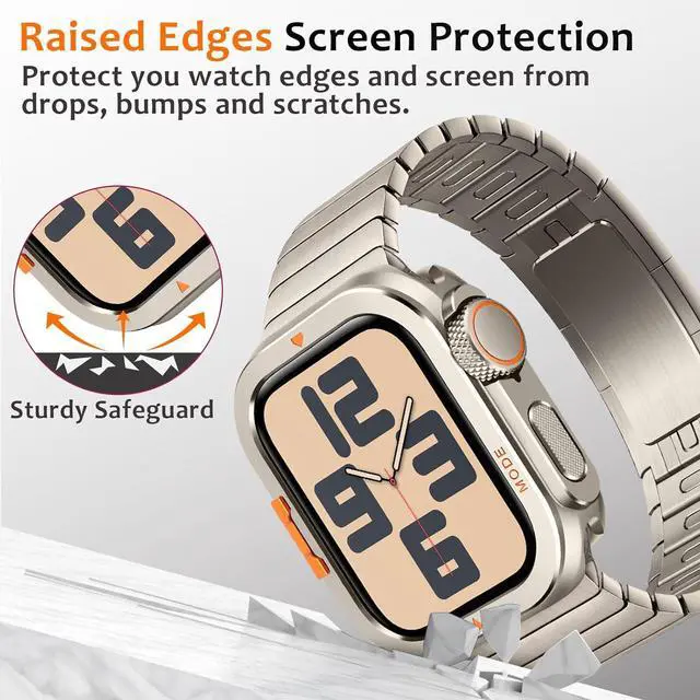 Alt view image 3 of 7 - WERLEO Metal Case Compatible with Apple Watch Series 6/SE/5/4 44mm with Back Cover, Rugged Protective Bumper Cover for iWatch 44mm Titanium
