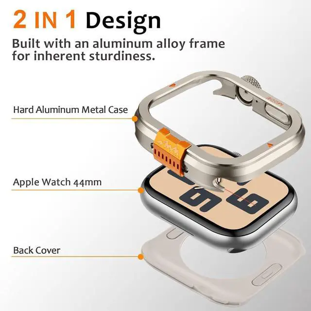 Alt view image 6 of 7 - WERLEO Metal Case Compatible with Apple Watch Series 6/SE/5/4 44mm with Back Cover, Rugged Protective Bumper Cover for iWatch 44mm Titanium
