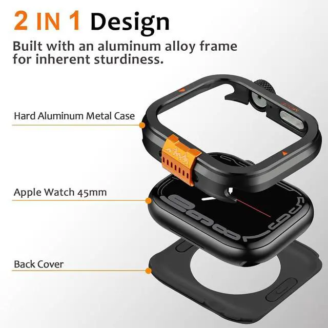 Alt view image 4 of 7 - WERLEO Metal Case Compatible with Apple Watch Series 9/8/7 45mm with Back Cover, Rugged Protective Bumper Cover for iWatch 45mm