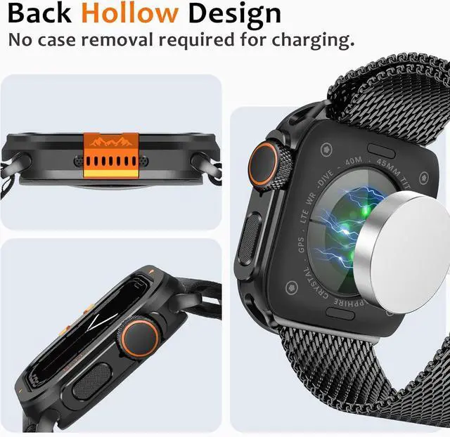 Alt view image 6 of 7 - WERLEO Metal Case Compatible with Apple Watch Series 9/8/7 45mm with Back Cover, Rugged Protective Bumper Cover for iWatch 45mm