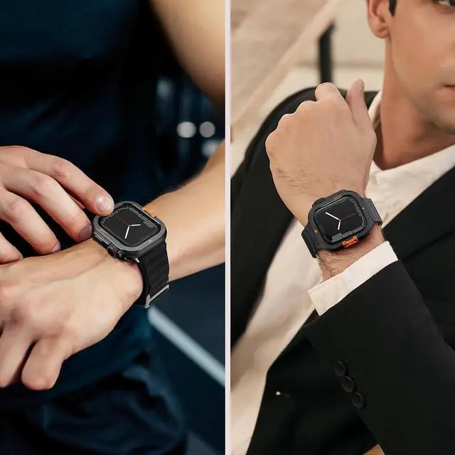 Alt view image 7 of 7 - WERLEO Metal Case Compatible with Apple Watch Series 9/8/7 45mm with Back Cover, Rugged Protective Bumper Cover for iWatch 45mm