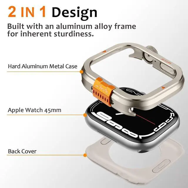 Alt view image 3 of 6 - WERLEO Metal Case Compatible with Apple Watch Series 9/8/7 45mm with Back Cover, Rugged Protective Bumper Cover for iWatch 45mm Titanium