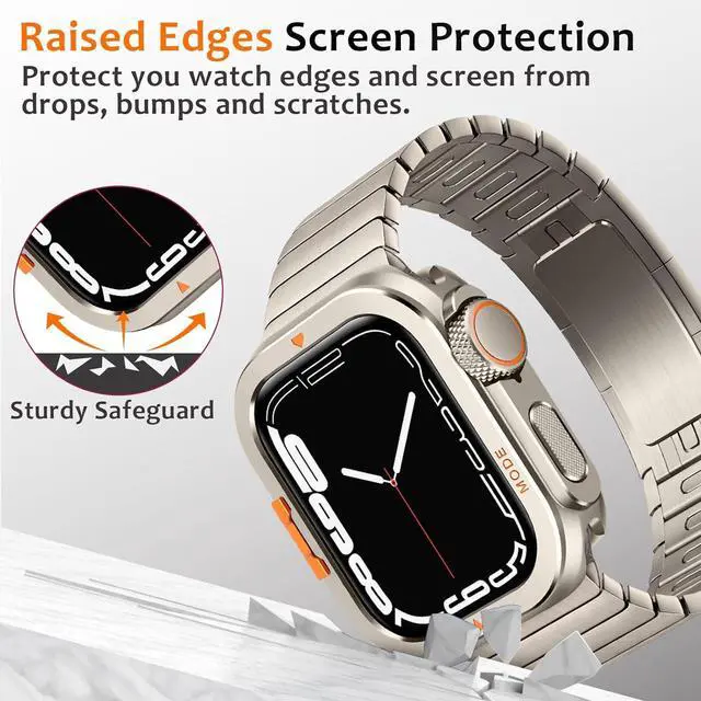 Alt view image 4 of 6 - WERLEO Metal Case Compatible with Apple Watch Series 9/8/7 45mm with Back Cover, Rugged Protective Bumper Cover for iWatch 45mm Titanium