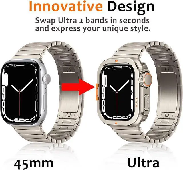 Alt view image 5 of 6 - WERLEO Metal Case Compatible with Apple Watch Series 9/8/7 45mm with Back Cover, Rugged Protective Bumper Cover for iWatch 45mm Titanium