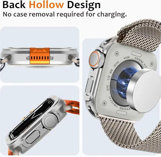 Alt view image 5 of 7 - WERLEO Metal Case Compatible with Apple Watch Series 9/8/7 45mm with Back Cover, Rugged Protective Bumper Cover for iWatch 45mm Silver