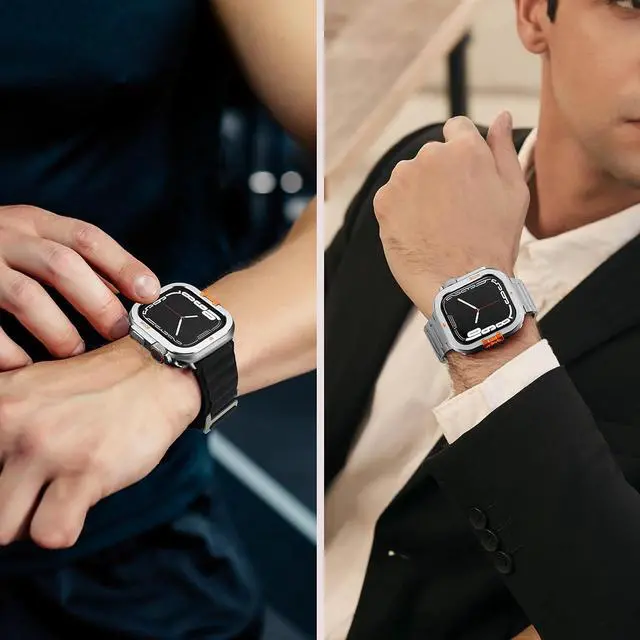 Alt view image 7 of 7 - WERLEO Metal Case Compatible with Apple Watch Series 9/8/7 45mm with Back Cover, Rugged Protective Bumper Cover for iWatch 45mm Silver