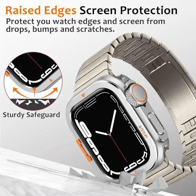 Alt view image 6 of 7 - WERLEO Metal Case Compatible with Apple Watch Series 9/8/7 45mm with Back Cover, Rugged Protective Bumper Cover for iWatch 45mm Silver