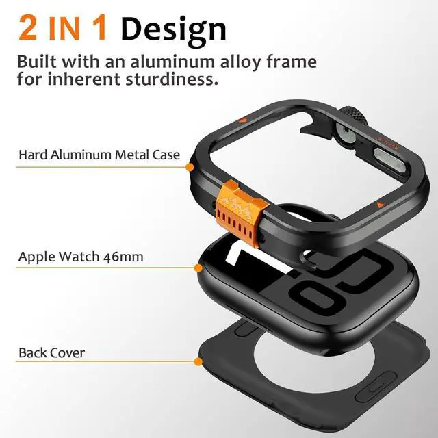 Alt view image 4 of 7 - WERLEO Metal Case Compatible with Apple Watch Series 10 46mm with Back Cover, Rugged Protective Bumper Cover for iWatch 46mm