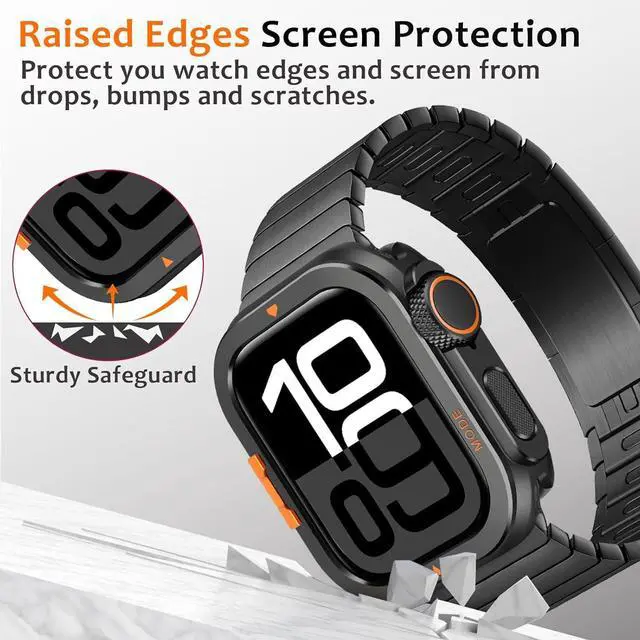 Alt view image 6 of 7 - WERLEO Metal Case Compatible with Apple Watch Series 10 46mm with Back Cover, Rugged Protective Bumper Cover for iWatch 46mm