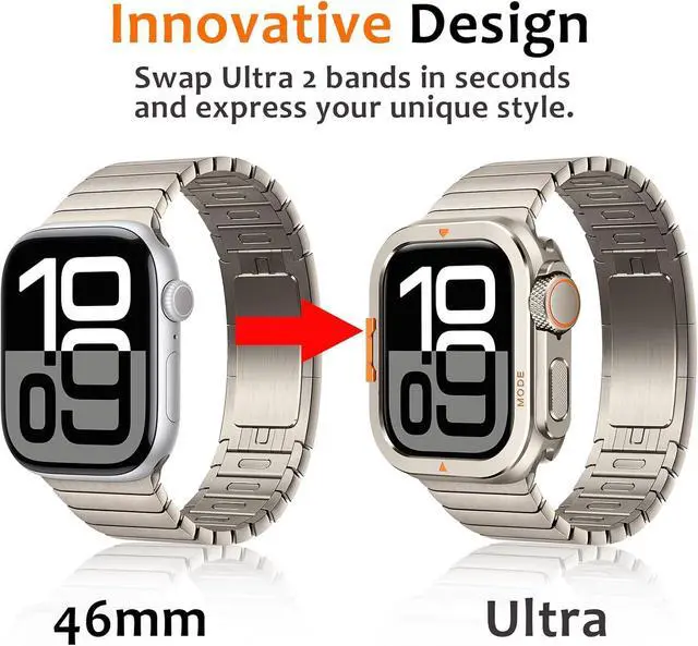 Alt view image 3 of 7 - WERLEO Metal Case Compatible with Apple Watch Series 10 46mm with Back Cover, Rugged Protective Bumper Cover for iWatch 46mm Titanium