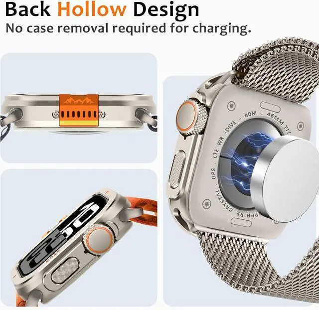 Alt view image 6 of 7 - WERLEO Metal Case Compatible with Apple Watch Series 10 46mm with Back Cover, Rugged Protective Bumper Cover for iWatch 46mm Titanium