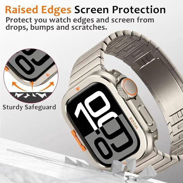 Alt view image 5 of 7 - WERLEO Metal Case Compatible with Apple Watch Series 10 46mm with Back Cover, Rugged Protective Bumper Cover for iWatch 46mm Titanium