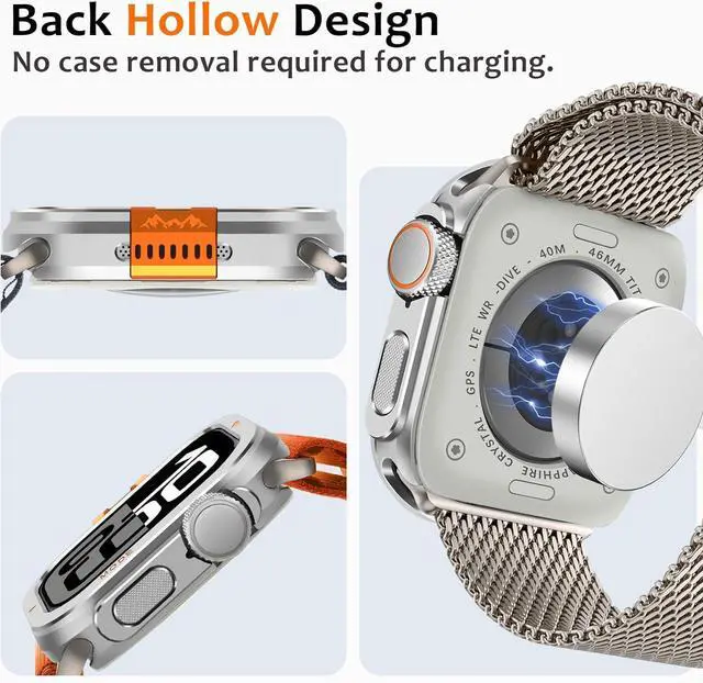 Alt view image 4 of 7 - WERLEO Metal Case Compatible with Apple Watch Series 10 46mm with Back Cover, Rugged Protective Bumper Cover for iWatch 46mm Silver