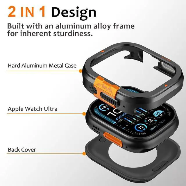 Alt view image 4 of 7 - WERLEO Metal Case Compatible with Apple Watch Ultra 2/Ultra 49mm with Back Cover, Rugged Protective Bumper Cover for iWatch 49mm
