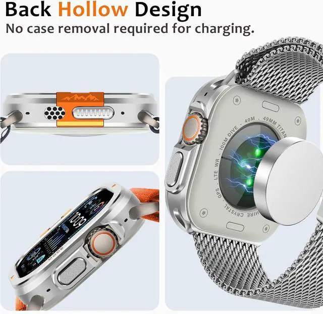 Alt view image 3 of 7 - WERLEO Metal Case Compatible with Apple Watch Ultra 2/Ultra 49mm with Back Cover, Rugged Protective Bumper Cover for iWatch 49mm Silver
