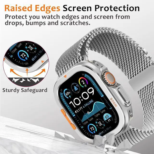 Alt view image 5 of 7 - WERLEO Metal Case Compatible with Apple Watch Ultra 2/Ultra 49mm with Back Cover, Rugged Protective Bumper Cover for iWatch 49mm Silver