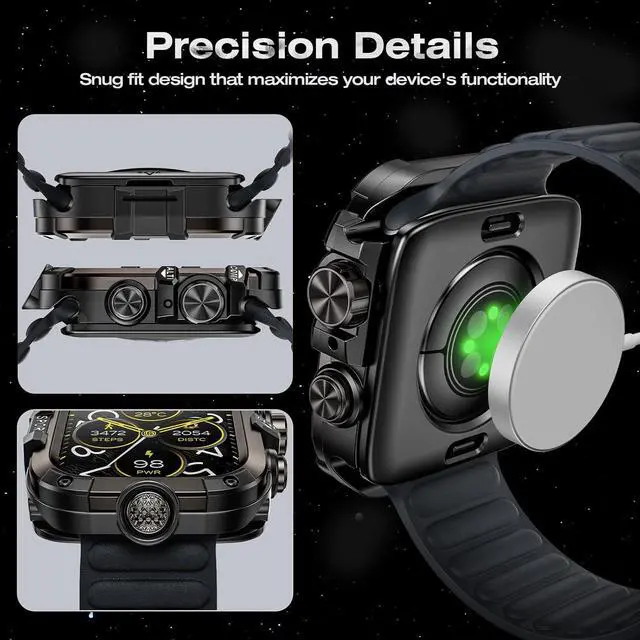 Alt view image 6 of 7 - WERLEO [2 in 1] Case for Apple Watch SE 2 SE Series 6 Series 5 Series 4 44mm with Tempered Glass Screen Protector Waterproof Cover, 360° Protective Rugged Metal & PC Bumper for iWatch, 44mm