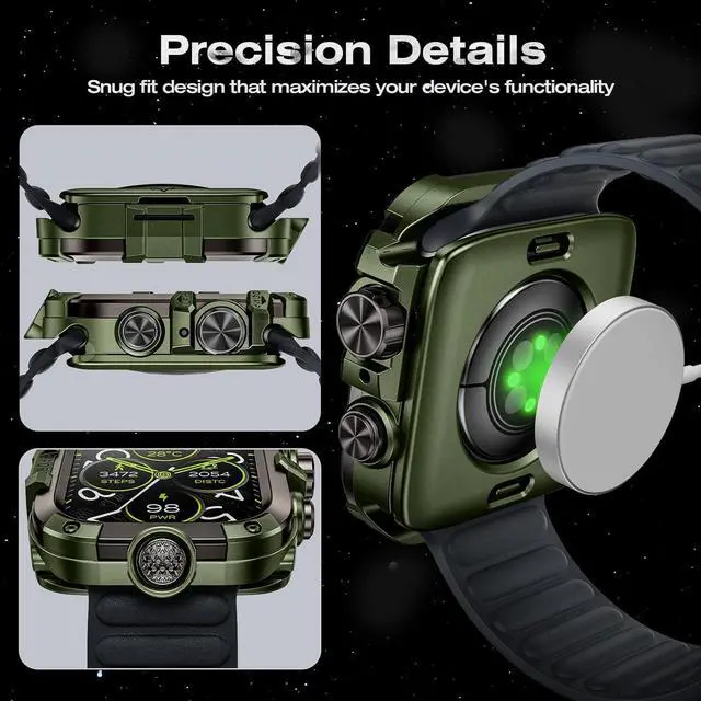 Alt view image 7 of 7 - WERLEO [2 in 1] Case for Apple Watch SE 2 SE Series 6 Series 5 Series 4 44mm with Tempered Glass Screen Protector Waterproof Cover, 360° Protective Rugged Metal & PC Bumper for iWatch, 44mm