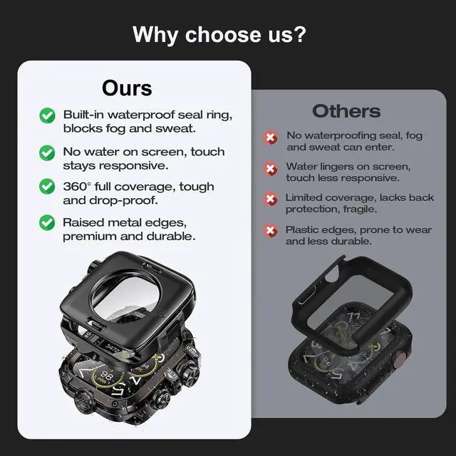 Alt view image 6 of 7 - WERLEO [2 in 1] Case for Apple Watch Series 9 Series 8 Series 7 45mm with Tempered Glass Screen Protector Waterproof Cover, 360° Protective Rugged Metal & PC Bumper for iWatch, 45mm