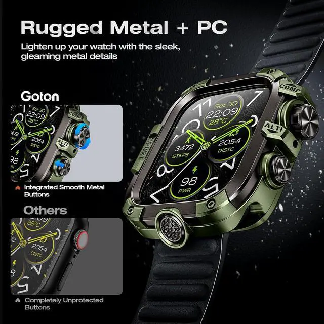 Alt view image 3 of 7 - WERLEO [2 in 1] Case for Apple Watch Series 9 Series 8 Series 7 45mm with Tempered Glass Screen Protector Waterproof Cover, 360° Protective Rugged Metal & PC Bumper for iWatch, 45mm Green