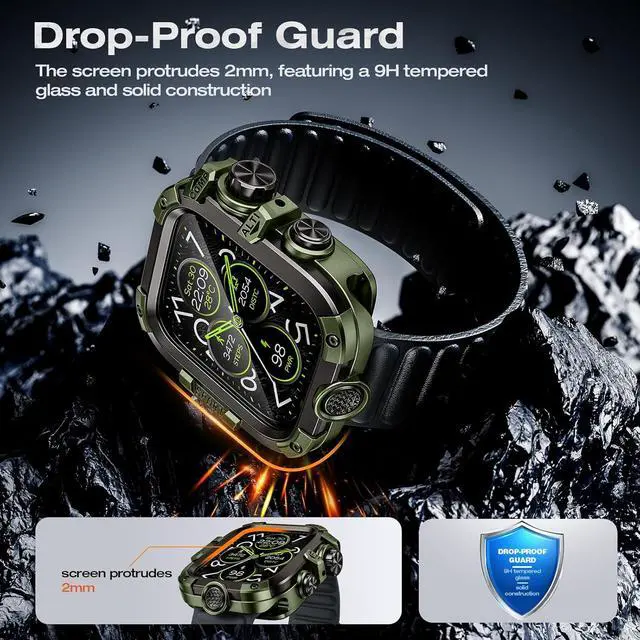 Alt view image 5 of 7 - WERLEO [2 in 1] Case for Apple Watch Series 9 Series 8 Series 7 45mm with Tempered Glass Screen Protector Waterproof Cover, 360° Protective Rugged Metal & PC Bumper for iWatch, 45mm Green