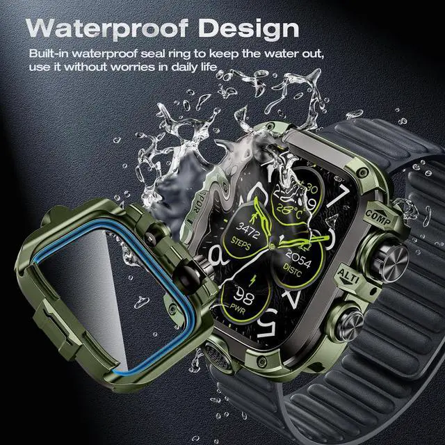 Alt view image 4 of 7 - WERLEO [2 in 1] Case for Apple Watch Series 9 Series 8 Series 7 45mm with Tempered Glass Screen Protector Waterproof Cover, 360° Protective Rugged Metal & PC Bumper for iWatch, 45mm Green