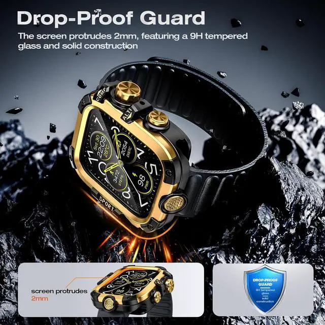 Alt view image 3 of 7 - WERLEO [2 in 1] Case for Apple Watch Series 10 (2024) 46mm with Tempered Glass Screen Protector Waterproof Cover, 360° Protective Rugged Metal & PC Bumper for iWatch, 46mm Yellow