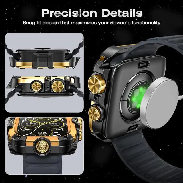 Alt view image 4 of 7 - WERLEO [2 in 1] Case for Apple Watch Series 10 (2024) 46mm with Tempered Glass Screen Protector Waterproof Cover, 360° Protective Rugged Metal & PC Bumper for iWatch, 46mm Yellow