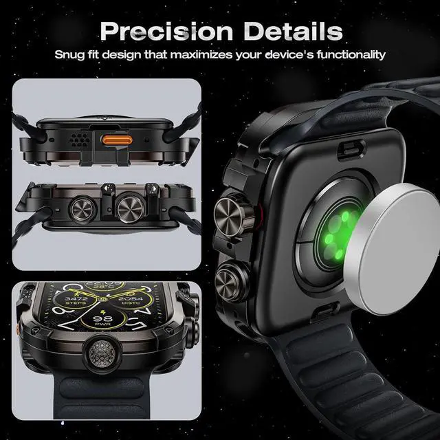 Alt view image 6 of 7 - WERLEO [2 in 1] Case for Apple Watch Ultra 2 Ultra 49mm with Tempered Glass Screen Protector Waterproof Cover, 360° Protective Rugged Metal & PC Bumper for iWatch, 49mm