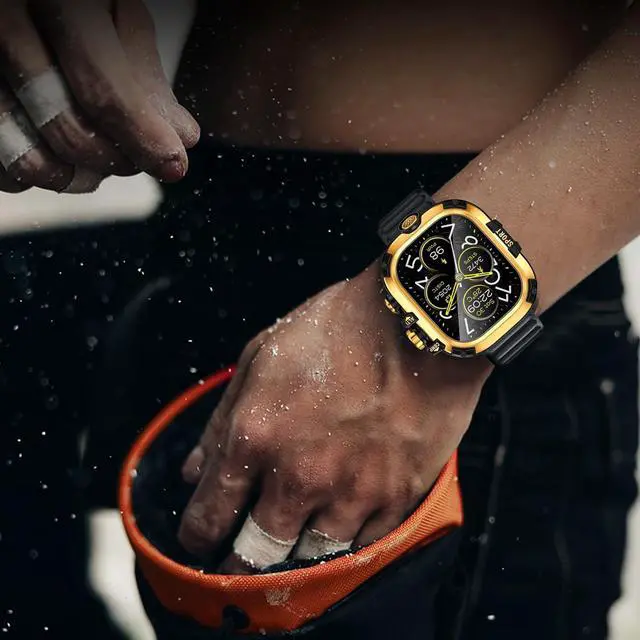 Alt view image 4 of 7 - WERLEO [2 in 1] Case for Apple Watch Ultra 2 Ultra 49mm with Tempered Glass Screen Protector Waterproof Cover, 360° Protective Rugged Metal & PC Bumper for iWatch, 49mm Yellow