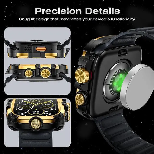 Alt view image 7 of 7 - WERLEO [2 in 1] Case for Apple Watch Ultra 2 Ultra 49mm with Tempered Glass Screen Protector Waterproof Cover, 360° Protective Rugged Metal & PC Bumper for iWatch, 49mm Yellow