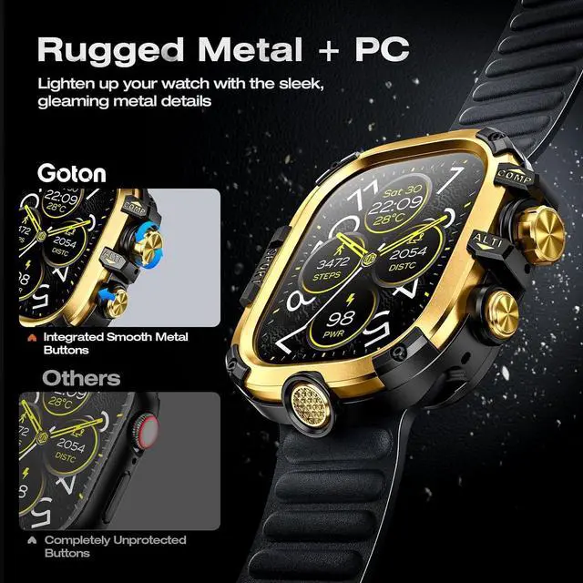 Alt view image 5 of 7 - WERLEO [2 in 1] Case for Apple Watch Ultra 2 Ultra 49mm with Tempered Glass Screen Protector Waterproof Cover, 360° Protective Rugged Metal & PC Bumper for iWatch, 49mm Yellow