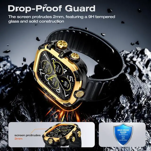 Alt view image 6 of 7 - WERLEO [2 in 1] Case for Apple Watch Ultra 2 Ultra 49mm with Tempered Glass Screen Protector Waterproof Cover, 360° Protective Rugged Metal & PC Bumper for iWatch, 49mm Yellow