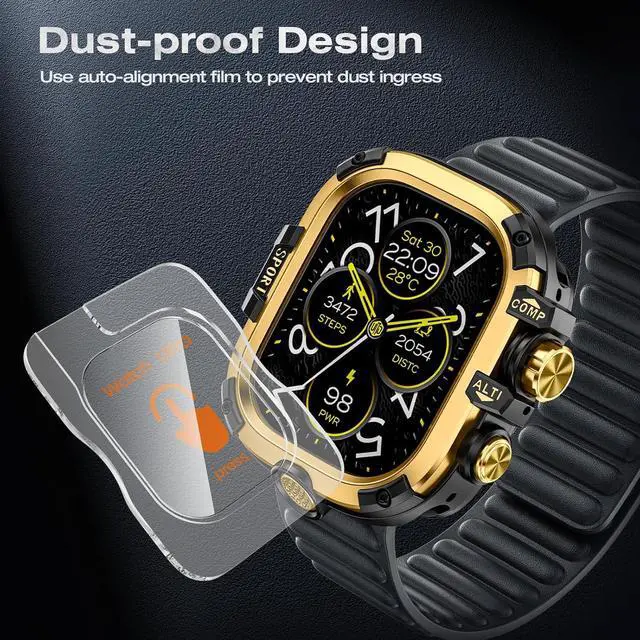 Alt view image 3 of 7 - WERLEO [2 in 1] Case for Apple Watch Ultra 2 Ultra 49mm with Tempered Glass Screen Protector Waterproof Cover, 360° Protective Rugged Metal & PC Bumper for iWatch, 49mm Yellow