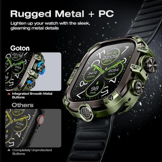 Alt view image 3 of 7 - WERLEO [2 in 1] Case for Apple Watch Ultra 2 Ultra 49mm with Tempered Glass Screen Protector Waterproof Cover, 360° Protective Rugged Metal & PC Bumper for iWatch, 49mm Green