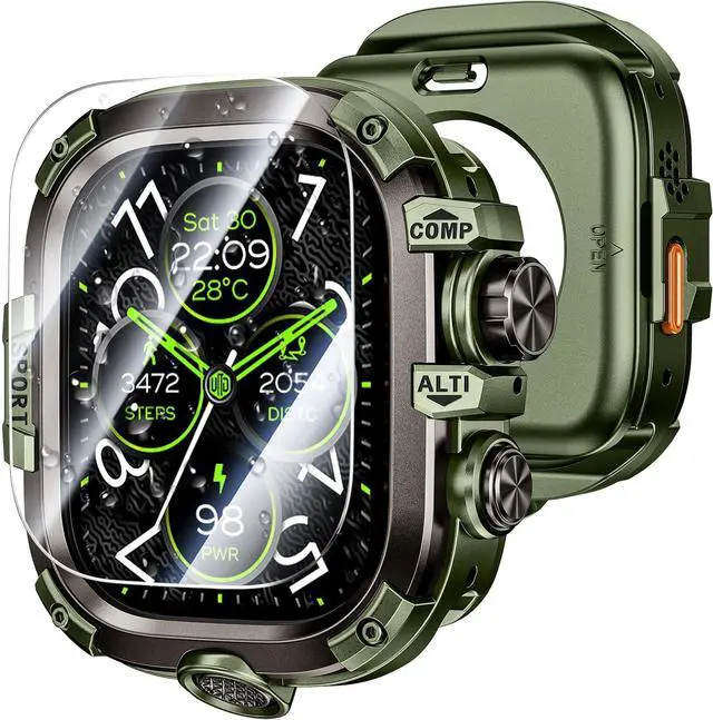 Main image of WERLEO [2 in 1] Case for Apple Watch Ultra 2 Ultra 49mm with Tempered Glass Screen Protector Waterproof Cover, 360° Protective Rugged Metal & PC Bumper for iWatch, 49mm Green