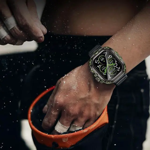 Alt view image 7 of 7 - WERLEO [2 in 1] Case for Apple Watch Ultra 2 Ultra 49mm with Tempered Glass Screen Protector Waterproof Cover, 360° Protective Rugged Metal & PC Bumper for iWatch, 49mm Green