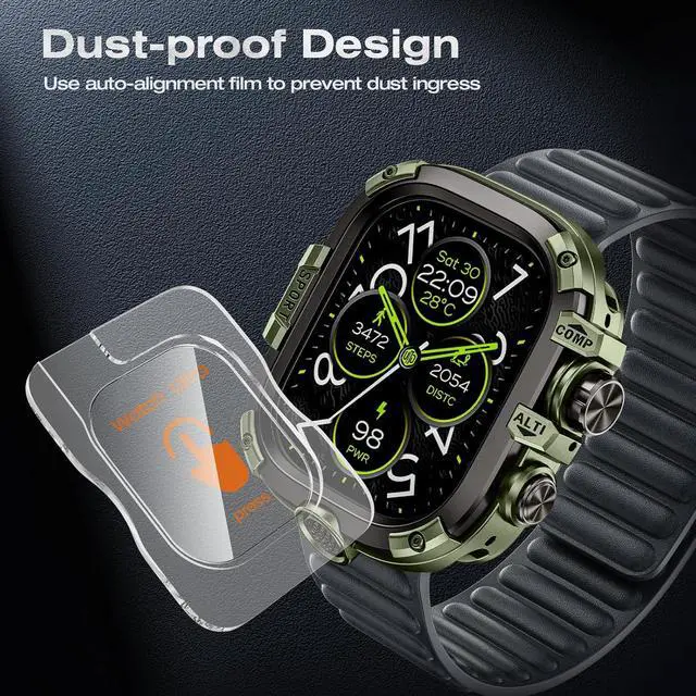 Alt view image 5 of 7 - WERLEO [2 in 1] Case for Apple Watch Ultra 2 Ultra 49mm with Tempered Glass Screen Protector Waterproof Cover, 360° Protective Rugged Metal & PC Bumper for iWatch, 49mm Green