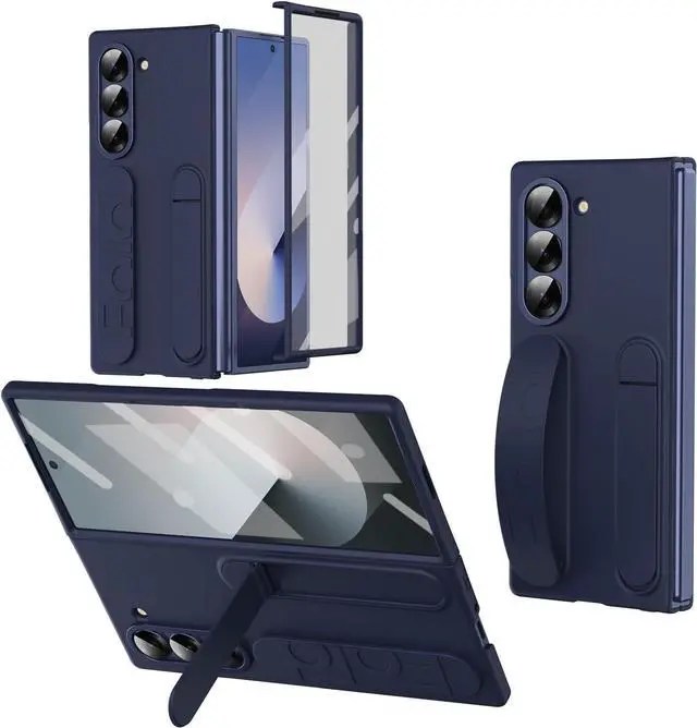 Main image of WERLEO Case for Samsung Galaxy Z Fold 7 with Wristband Stand, Bulit-in Screen & Lens Protector Shockproof Full Body Drop Fall Protection Cover Blue