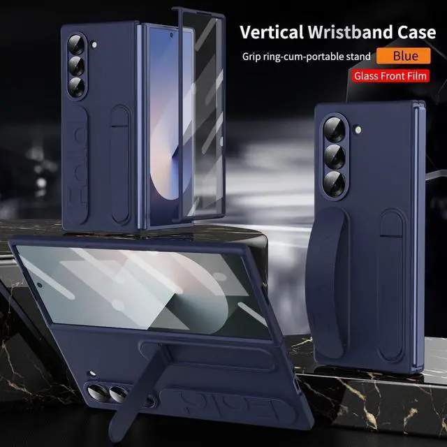 Alt view image 3 of 7 - WERLEO Case for Samsung Galaxy Z Fold 7 with Wristband Stand, Bulit-in Screen & Lens Protector Shockproof Full Body Drop Fall Protection Cover Blue