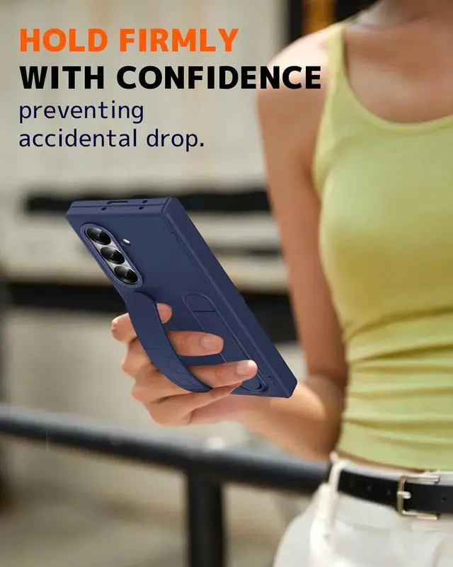 Alt view image 5 of 7 - WERLEO Case for Samsung Galaxy Z Fold 7 with Wrist Strap Kickstand & Screen Protector, Shock-Absorption Hinge Protector for Galaxy Z Fold 7 Shockproof Phone Cover Blue