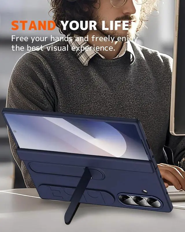 Alt view image 6 of 7 - WERLEO Case for Samsung Galaxy Z Fold 7 with Wrist Strap Kickstand & Screen Protector, Shock-Absorption Hinge Protector for Galaxy Z Fold 7 Shockproof Phone Cover Blue