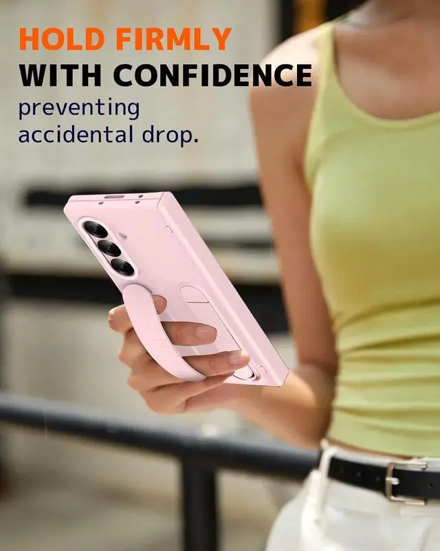 Alt view image 5 of 7 - WERLEO Case for Samsung Galaxy Z Fold 7 with Wrist Strap Kickstand & Screen Protector, Shock-Absorption Hinge Protector for Galaxy Z Fold 7 Shockproof Phone Cover Pink