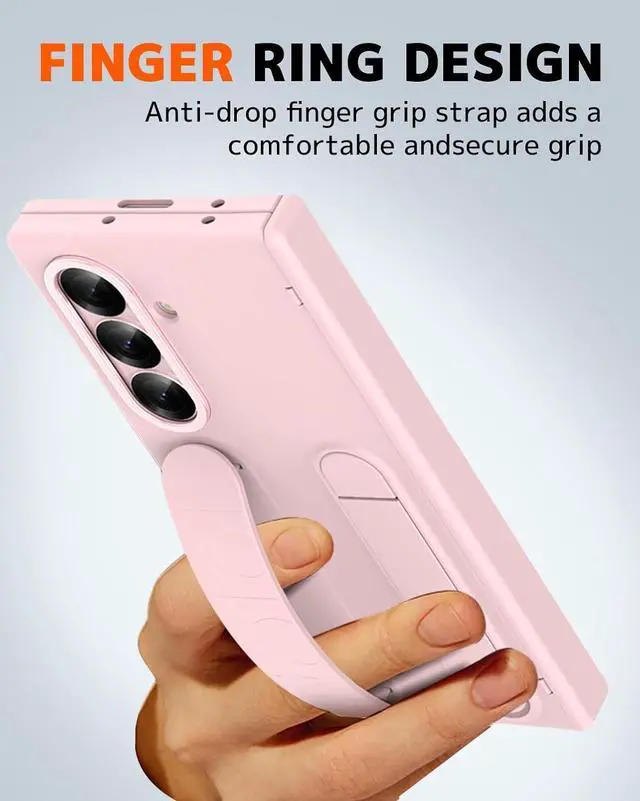 Alt view image 7 of 7 - WERLEO Case for Samsung Galaxy Z Fold 7 with Wrist Strap Kickstand & Screen Protector, Shock-Absorption Hinge Protector for Galaxy Z Fold 7 Shockproof Phone Cover Pink